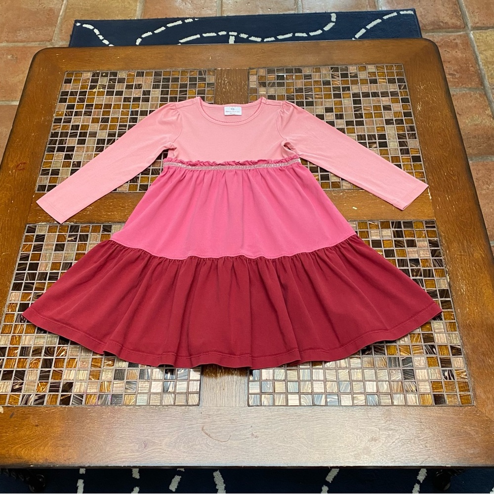 Hanna Andersson Tiered Pink and Red Long Sleeve Dress